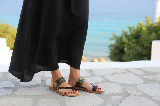 Χειροποίητα Γυναικεία Δερμάτινα Σανδάλια με Ζωγραφική Αφροδίτη