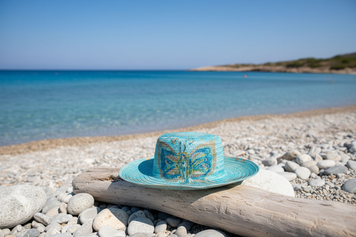 Cappello di paglia fatto a mano con dipinto a farfalla