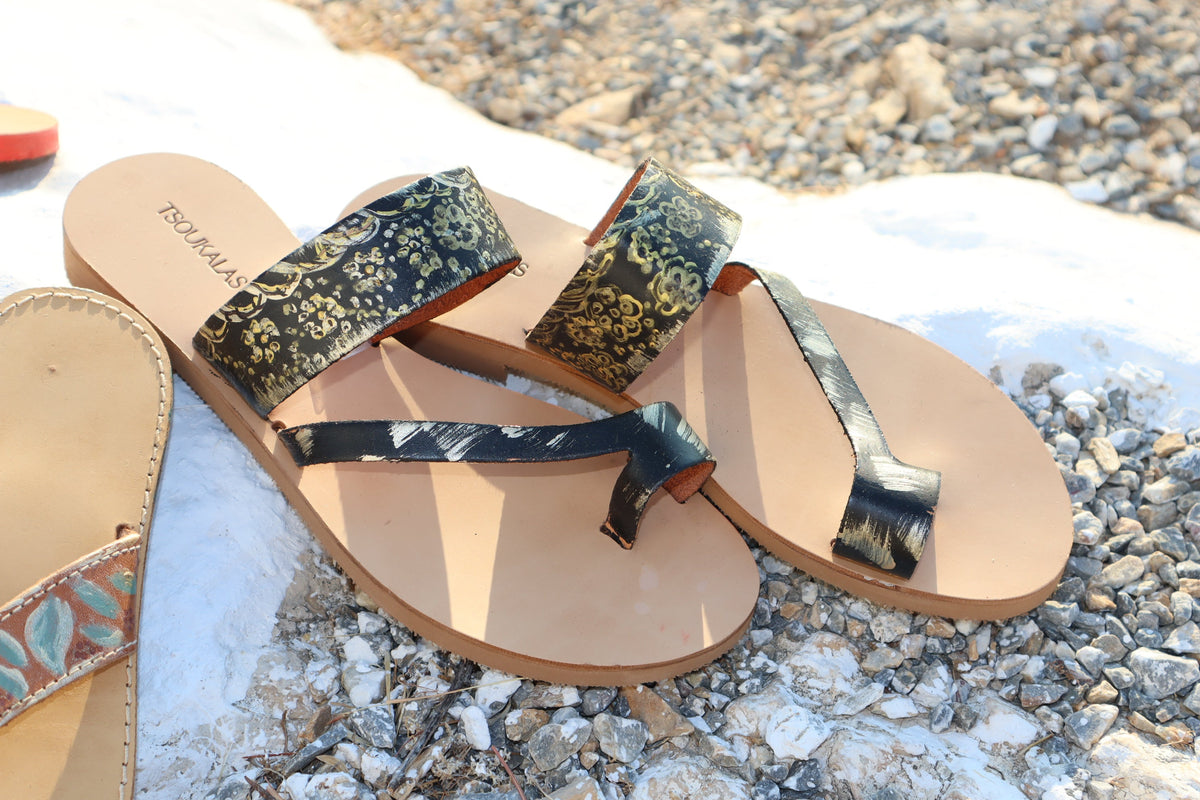 Χειροποίητα Γυναικεία Δερμάτινα Σανδάλια με Ζωγραφική Αφροδίτη