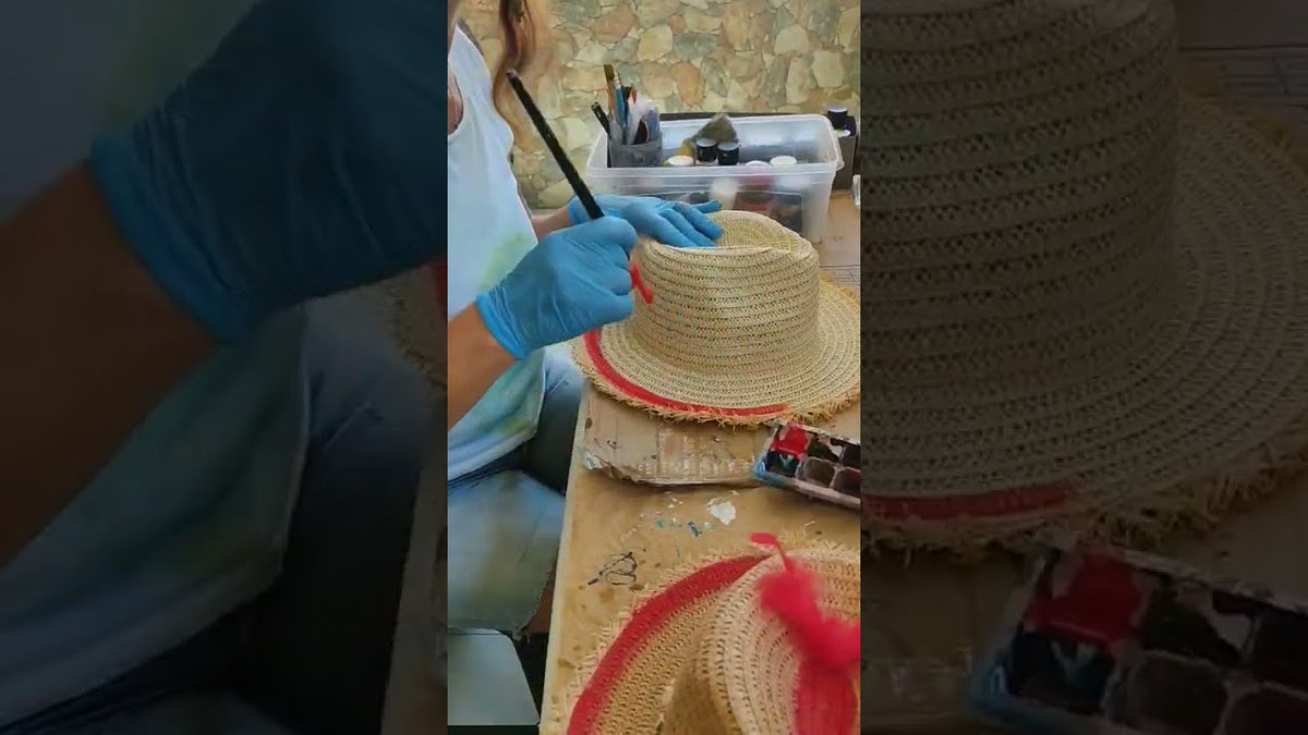 Χειροποίητο Ψάθινο Καπέλο με Ζωγραφική Tropical