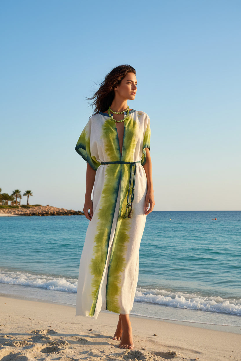 Μοναδικό Λινό Καφτάνι Shibori Maya